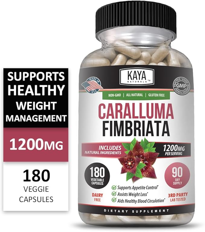 Kaya Naturals - Caralluma Fimbriata 1200mg High Potency Supplement | Maximum Strength Natural Endurance Support, Vegetarian Capsules (180 Count)