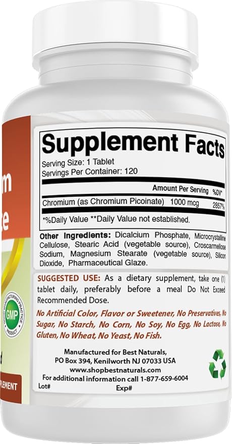 Best Naturals Chromium Picolinate 1000 mcg 120 Tablets