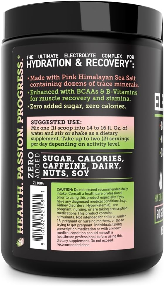 Enhanced Electrolyte Powder (Strawberry Kiwi | 90ct.) w/ 0 Sugar +BCAAs +B-Vitamins Electrolyte Supplement w Potassium Zinc & Magnesium for Hydration - Keto Electrolytes