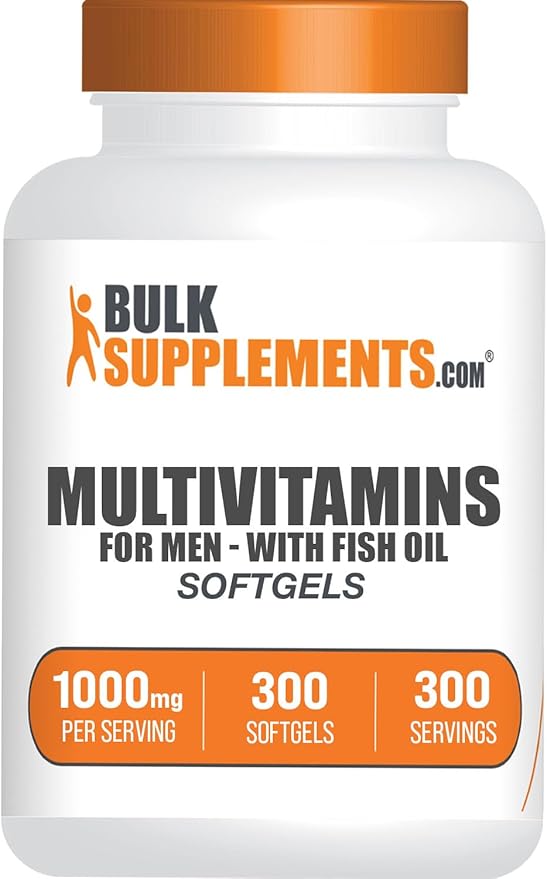 BulkSupplements.com Multivitamin for Men Softgels - Daily Multivitamin, Multimineral Supplement, with Fish Oil - Gluten Free, 1 Men's Multivitamin Softgel per Serving, 300 Count (Pack of 1)
