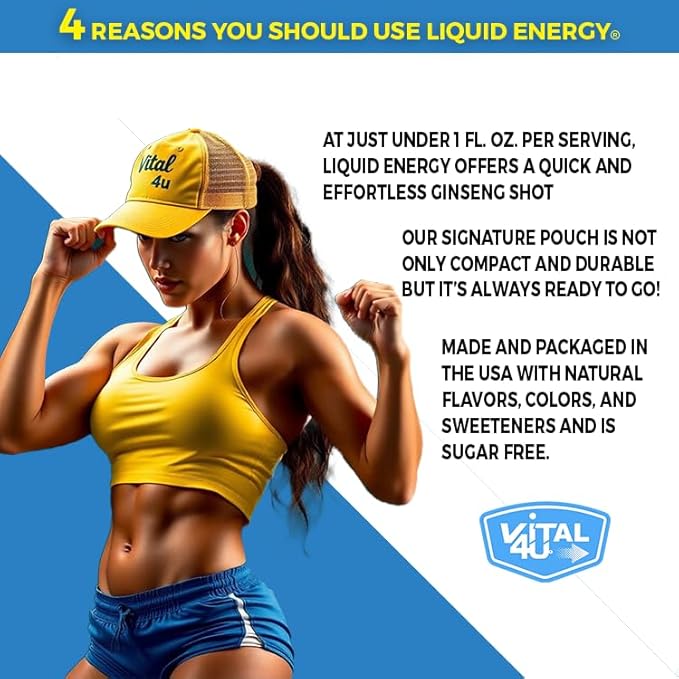 VITAL 4U® Liquid Energy Shot - Ginseng, Naturally Sweetened, Chocolate Cherry Flavor, 24 ct