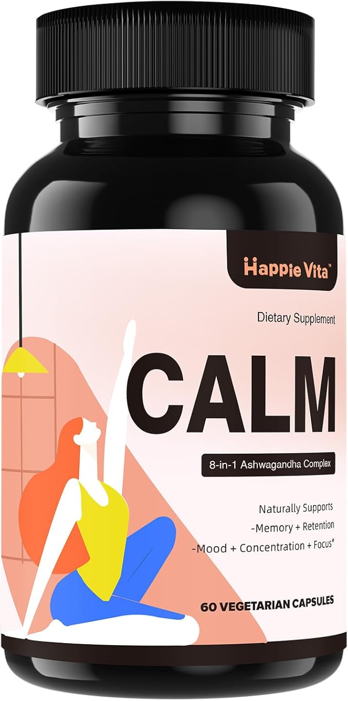 Calm Ashwagandha Supplements, Ashwagandha 4000mg with Rhodiola Rosea, Reishi, Ginseng, Bacopa, L Theanine, Natural Adaptogens Nootropic Stress & Mood Support, 60 Capsules