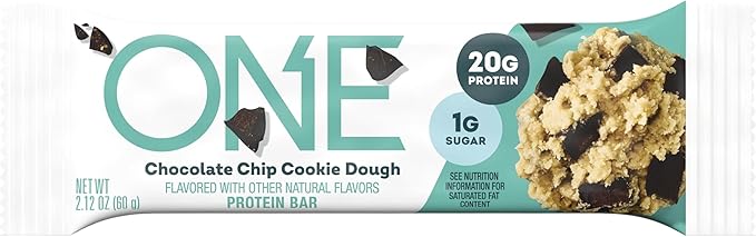 ONE Protein Bars, Chocolate Chip Cookie Dough, Gluten Free with 20g Protein and 1g Sugar, Pantry Staples, 2.12 oz (12 Count)