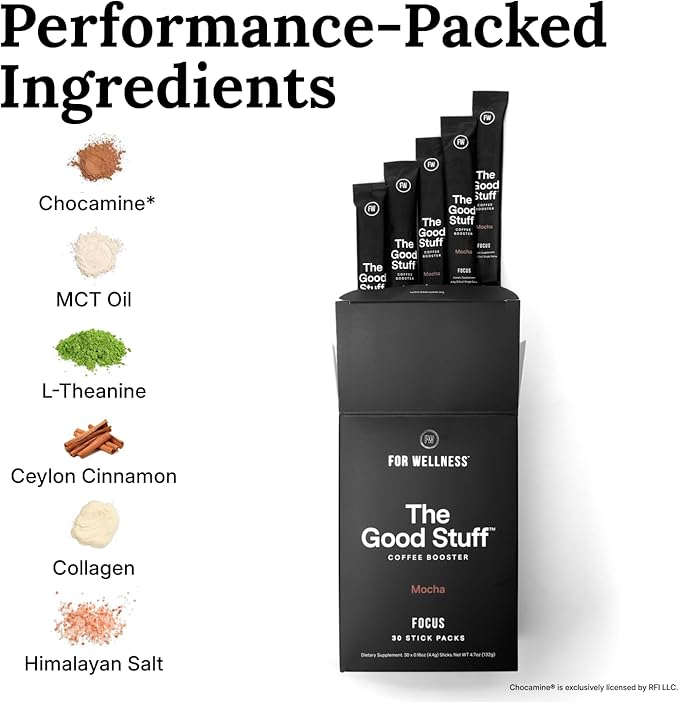 For Wellness The Good Stuff™ Focus Blend (30 Stick Packs), Non-Dairy Coffee Supplement – Stimulates Cognitive Function & Mental Clarity