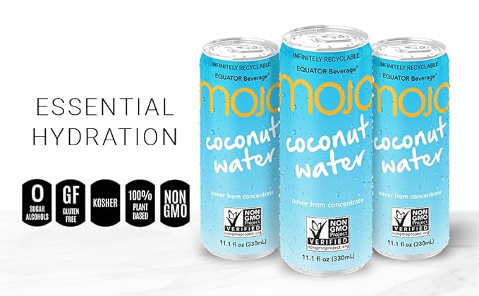 MOJO Coconut Water | Hydration Drink & Sports Drink | Electrolytes Beverage 1043 mg | Vitamin B & C | Hydration Drink for Skin & Body | 11.1 Oz (Pack Of 24)