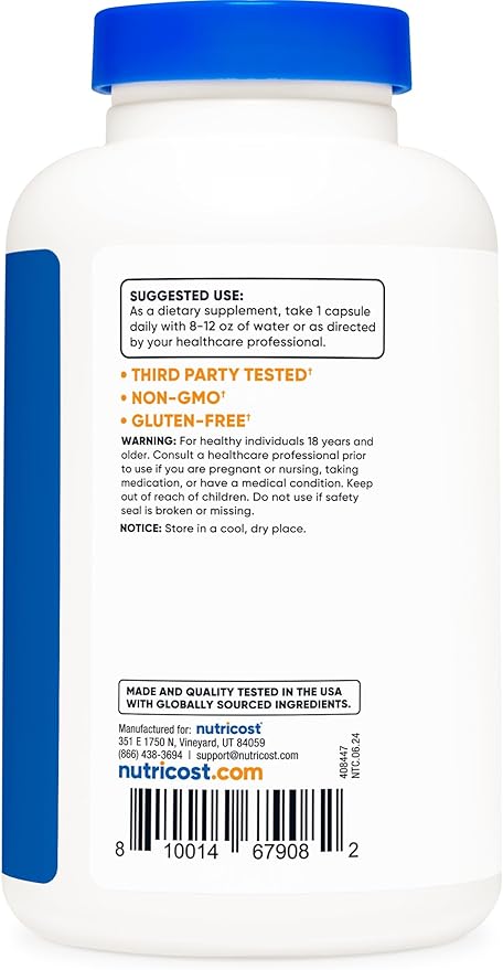 Nutricost Acetyl L-Carnitine (ALCAR) 500mg, 180 Capsules, 180 Servings - Non-GMO and Gluten Free, 1 Capsule per Serving