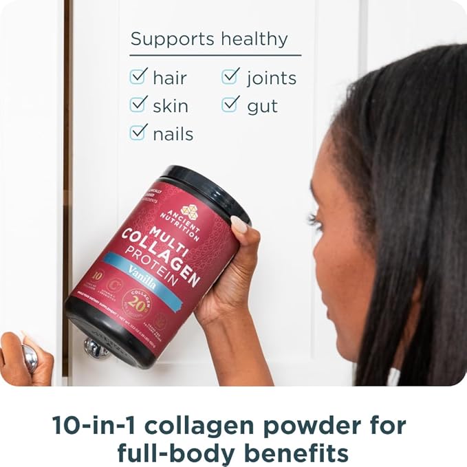 Ancient Nutrition Hydrolyzed Collagen Peptides Powder with Probiotics, Vanilla Multi Collagen Protein for Women and Men with Vitamin C, 24 Servings, Supports Skin and Nails, Gut Health, 8.9oz