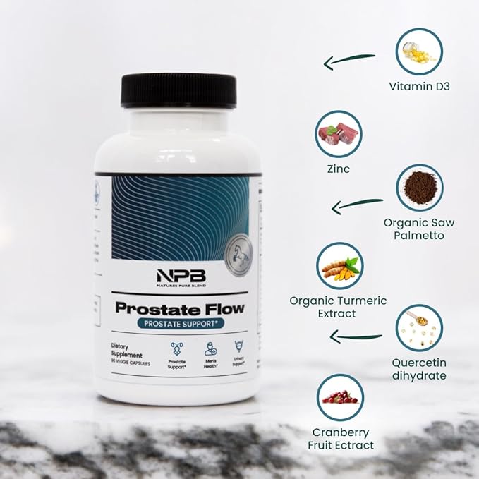 Nature’s Pure Blend Prostate Flow – Prostate Health Supplements for Men with Saw Palmetto, Herbal Complex and Essential Nutrients – Support for Flow, Balance, Hair Strength, and Wellness – 90 Capsules