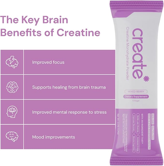 Create Single Serve Creatine Monohydrate Powder – 5g Creapure Creatine | Redefining Strength, Energy & Recovery | Sugar-Free, Vegan, Non-GMO | Mixed Berry | 30 Portable Packets