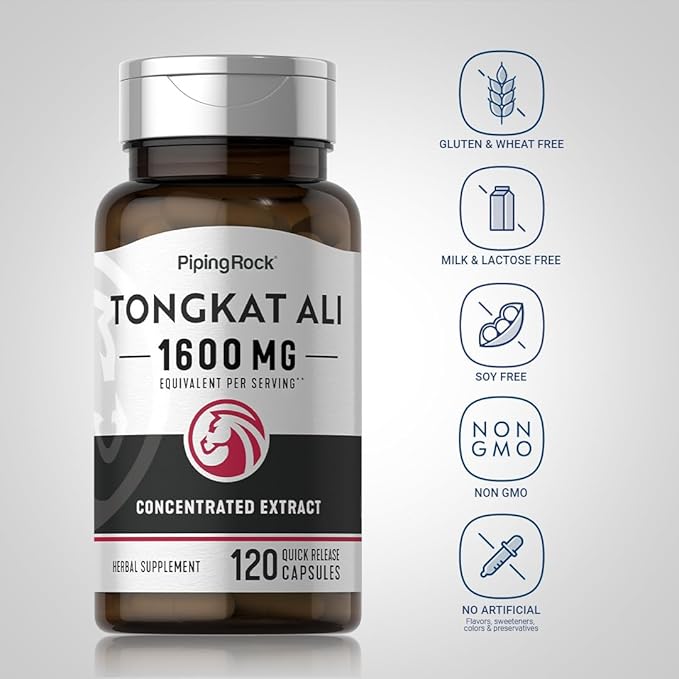Piping Rock Tongkat Ali for Men | 1600mg | 120 Capsules | Longjack Extract | Herbal Supplement | Non-GMO, Gluten Free