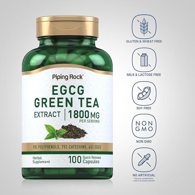 Piping Rock EGCG Green Tea Extract 1800 mg | 100 Capsules | Standardized Supplement | Non-GMO, Gluten Free