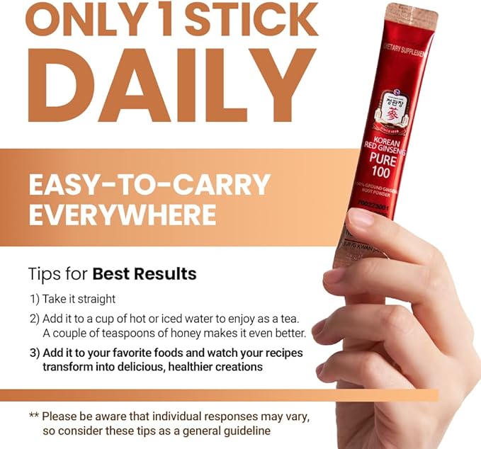 JungKwanJang Pure 100 Korean Red Ginseng Extract Powder Sticks, 28 Count