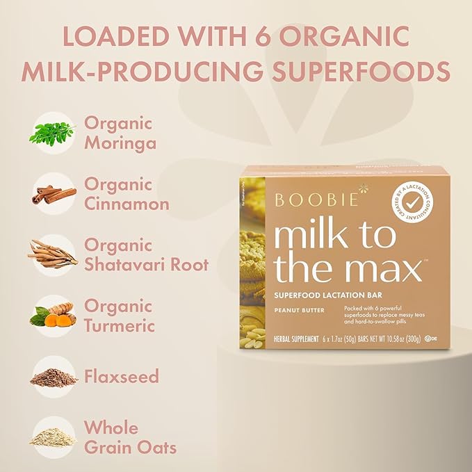 Boobie Bar Superfood Peanut Butter Lactation Bar for Breastfeeding Moms to Increase Milk Supply | #1 Selling Lactation Snack Bars | Vegan, Fenugreek-Free, Gluten-Free, Dairy-Free (12 Bars)