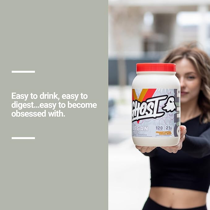 GHOST Vegan Protein Powder, Pancake Batter - 2lb, 20g of Protein - Plant-Based Pea & Organic Pumpkin Protein - Post Workout & Nutrition Shakes, Smoothies, & Baking - Soy & Gluten-Free