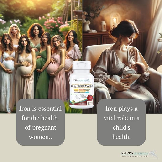 KAPPA NUTRITION Iron 26mg, Vitamin C & Orange 150mg, Folate 667mcg DFE, Vitamin B12, Beetroot, Brewers Yeast, Broccoli & MCT Oil 9 in 1 Advanced Complex (90 Capsules)