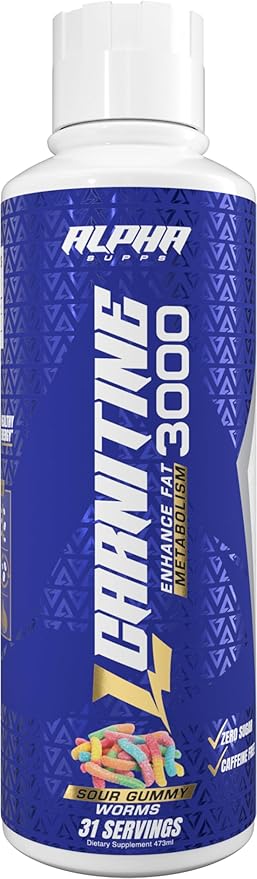 L-Carnitine 3000 mg Liquid | Stimulant-Free Amino Acid | 31 Servings (Sour Gummy Worms)