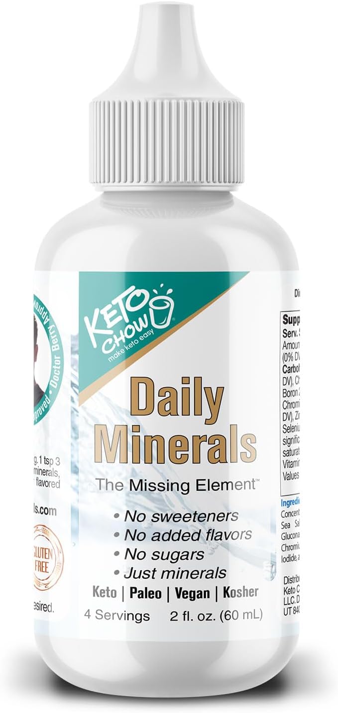 Keto Chow - Daily Minerals Drops - Promotes Electrolyte Balance - Copper, Magnesium, Chromium, Zinc, Boron, & Selenium - Zero Sugar - Keto Friendly - Gluten Free - Vegan - Non GMO - Travel Size - 2 oz