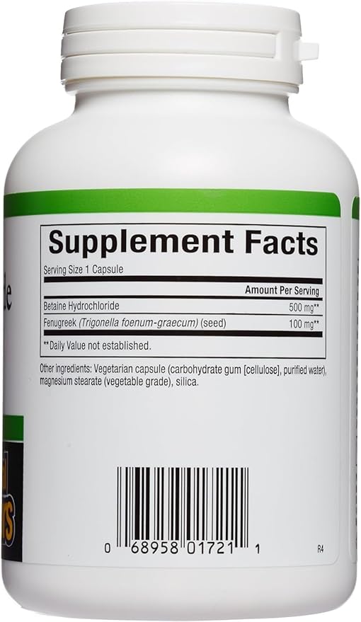 Natural Factors, Betaine HCL 500 mg, Supports Healthy Digestion and a Healthy Microbiome, 180 capsules (180 servings)