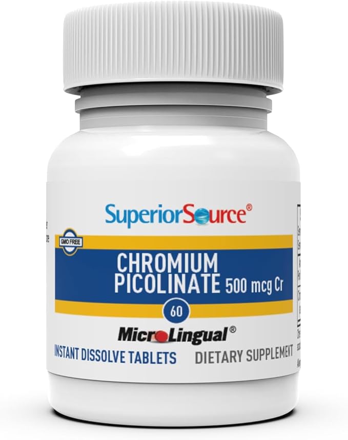 Superior Source Chromium Picolinate - Supplement for Women & Men - Supplement Formula Supports Healthy Sugar Metabolism - Mineral Supplement Aids Overall Health - 500 mcg, 50 Instant Dissolve Tablets