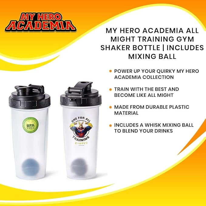 My Hero Academia All Might Training Gym Shaker Bottle | Perfect For Protein Shakes, Pre & Post-Workout Blends, & More | Includes Mixing Ball
