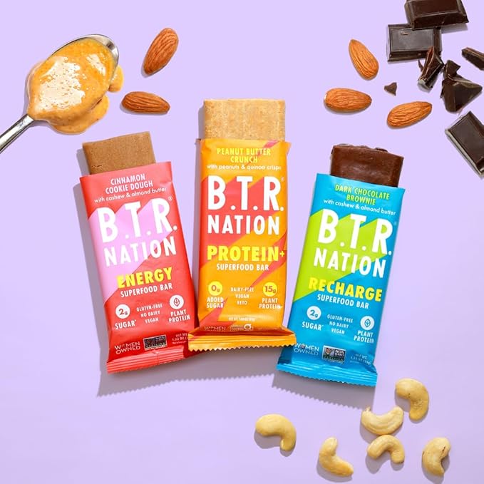 B.T.R. Nation Bar Superfood Keto Protein Bars, Plant Based Vegan Protein - | 6 pack (Sampler Pack) | Low Carb Food, Low Calorie, Gluten Free, No Sugar Alcohols, Boosted with Superfoods
