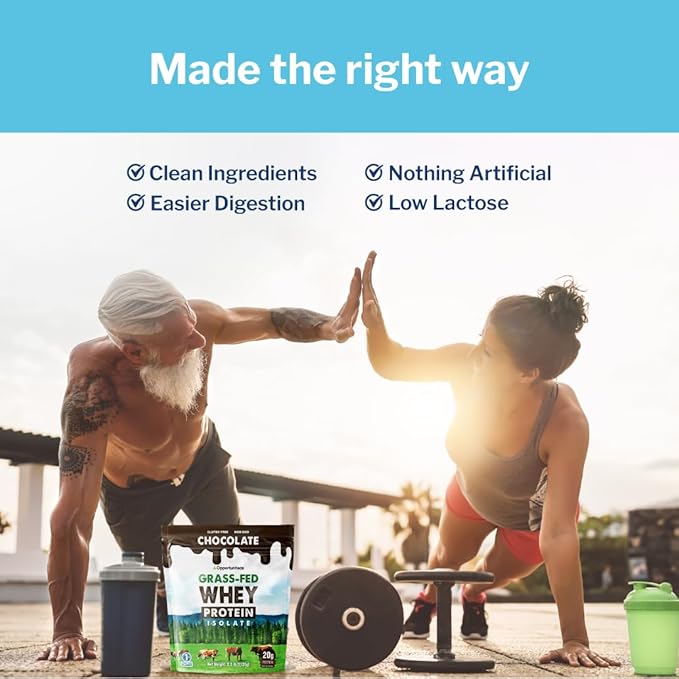 Opportuniteas Grass Fed Chocolate Whey Protein Isolate Powder - 20g Protein Powder Without Artificial Sweeteners, Hormone-Free Cows, Non GMO - 5lb