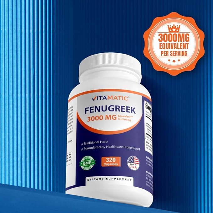 Vitamatic Fenugreek Capsules Extra Strength 3000 mg Equivalent Per Serving (from 10:1 Extract 300 mg) - Trigonella Foenum-Graecum - Methi Seeds Powder Pills - 320 Vegetarian Capsules