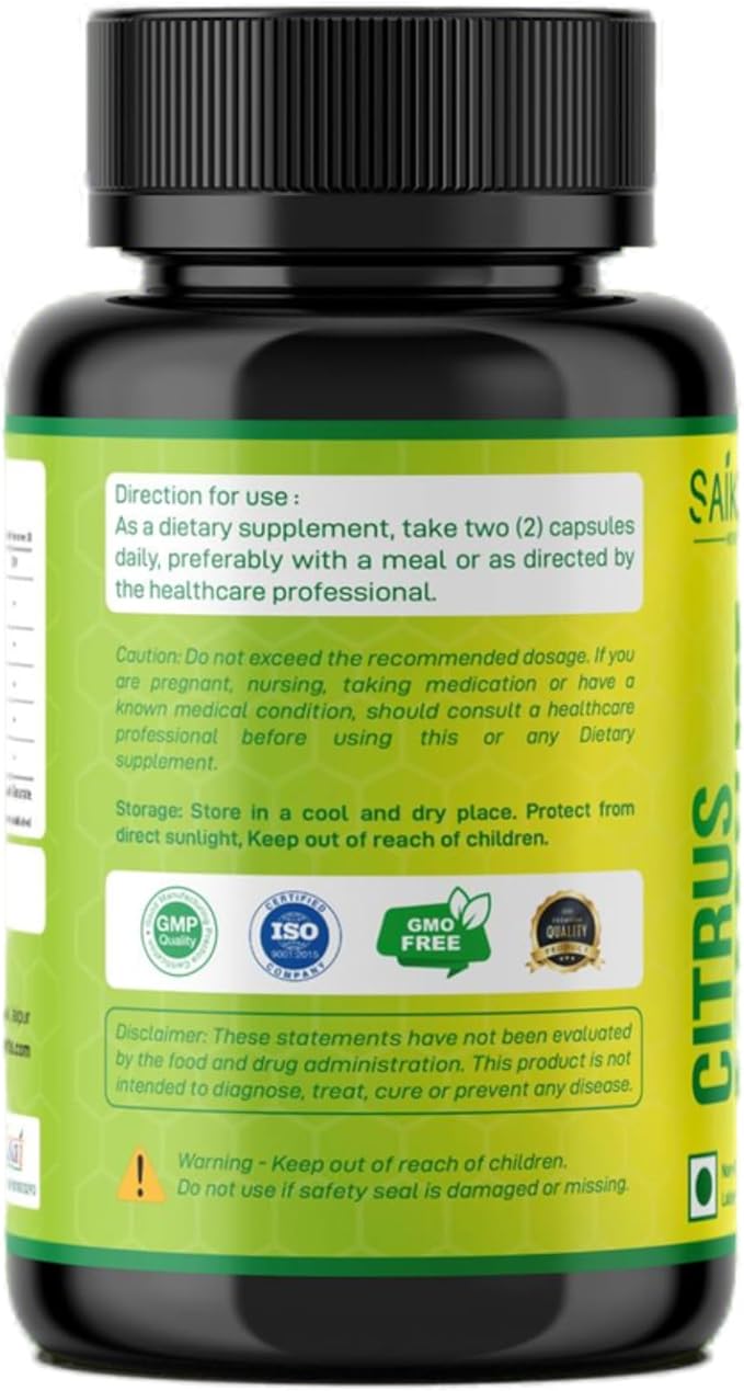 Citrus Bergamot 1110mg - 25:1 Extract - High Potency Supplement with Black Choke Berry, Niacin, Olive Leaf & Black Pepper Extract - Vegan - 60 Capsules