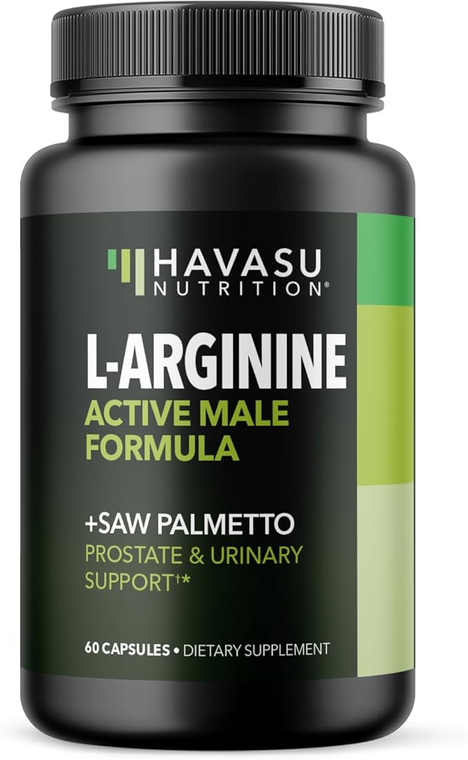 L-Arginine 500mg and Saw Palmetto 500mg - Nitric Oxide and Prostate Health Supplements for Men - 60 Count - Endurance and Urinary Tract Function Support - 1 Month Supply - Vegan, Non-GMO Capsules