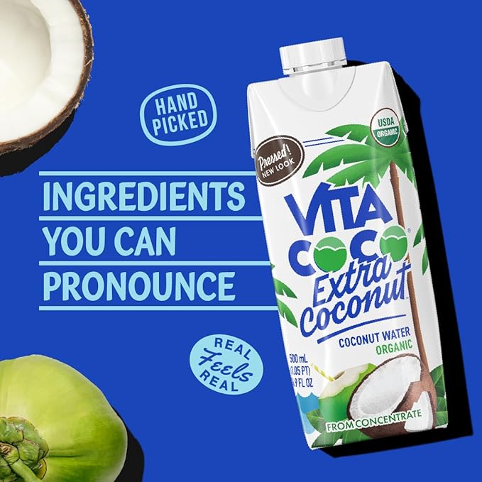 Vita Coco Organic Coconut Water, Pressed, More "Coconutty" Flavor, Natural Electrolytes, Vital Nutrients, 16.9 Fl Oz (Pack of 12)