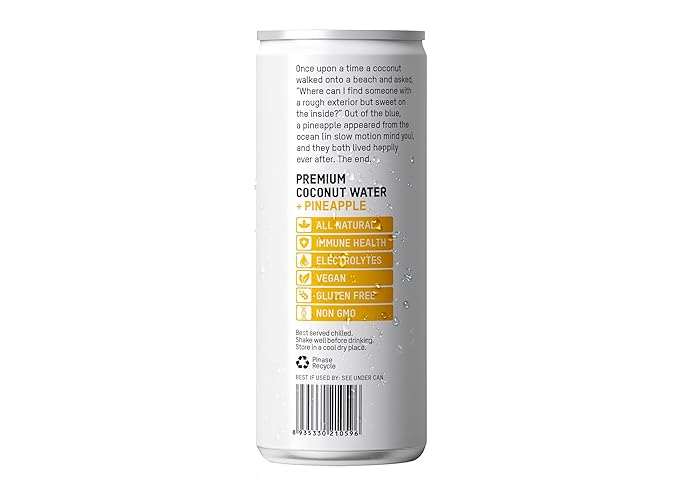 Once Upon a Coconut Pineapple Coconut Water - Natural Hydrating Low Calorie Drink with Electrolytes - 10.8 fl oz (Pack of 12)