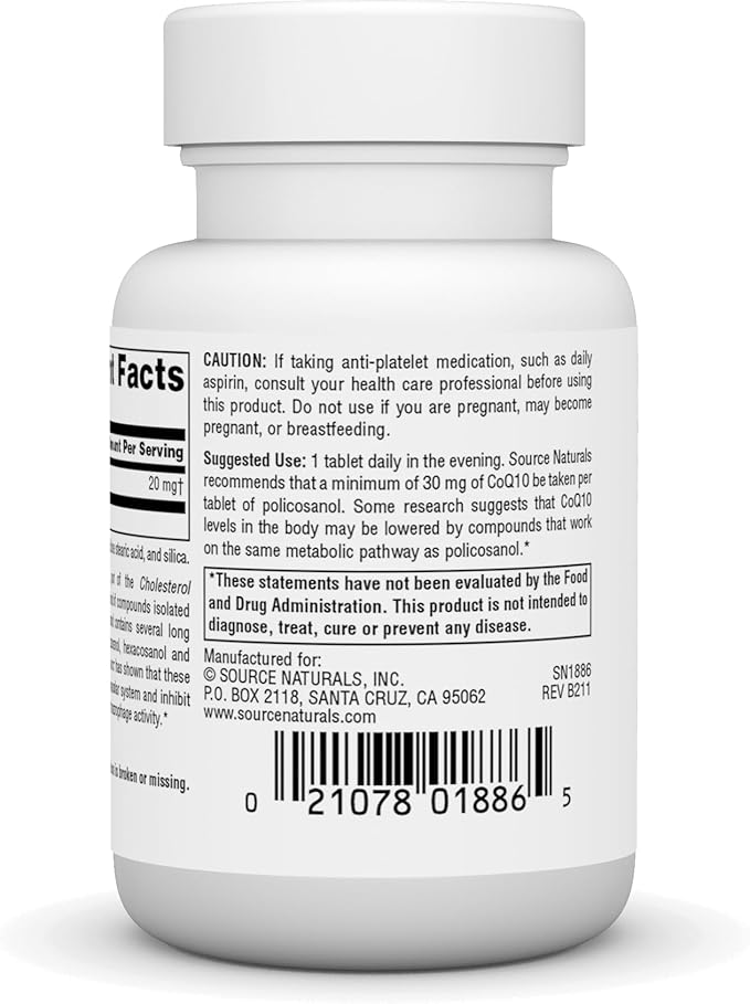 Source Naturals Policosanol, Supports Cardiovascular Health* 20 Mg Tablet, 30 Count