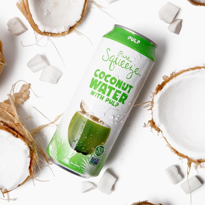 Pure Squeeze Coconut Water with Pulp (490mL - 12pk) Essential Electrolytes, Non-GMO, Plant-Based Hydration (Coconut Water with Pulp)