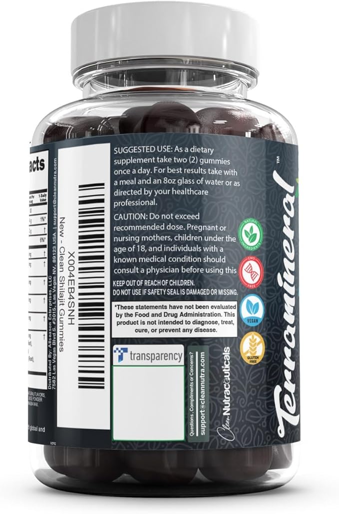 Terramineral Shilajit Gummies with Irish Sea Moss Tongkat Ali Ashwagandha Lion's Mane MACA Panax Ginseng Rhodiola & Cordyceps by Clean Nutra (1)