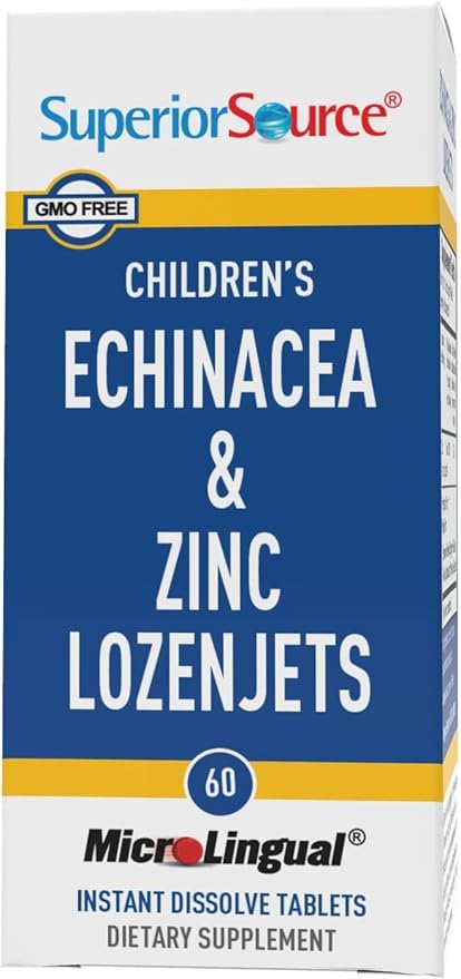 Superior Source Children's Echinacea & Zinc Lozenjets - Herbal Immune Support for Kids - Non-GMO & Gluten-Free - Peppermint - 60 MicroLingual Dissolvable Tablets