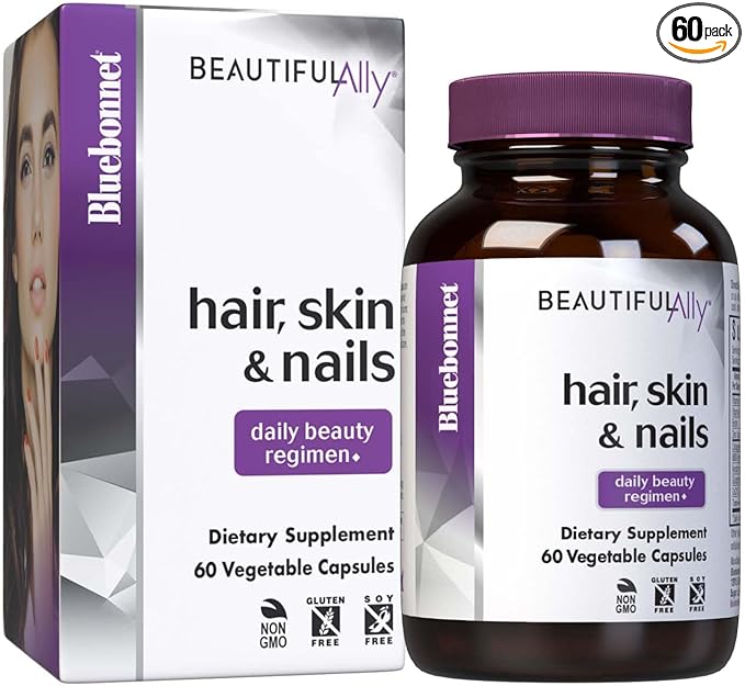 Bluebonnet Nutrition Beautiful Ally Hair, Skin & Nails, Hydrolyzed Collagen from Grass Fed Cows, Collagen Peptides Type 1 & 3, Non GMO, Gluten Free, Soy Free, Milk Free, Kosher, 60 Vegetable Capsules