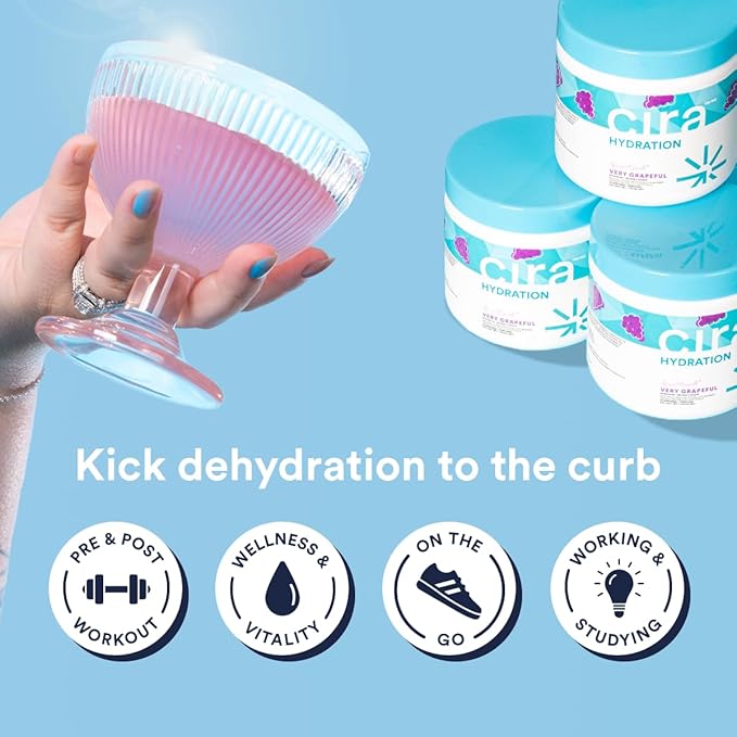 Cira Hydration Powder (45 Servings) x Alicia McCarvell's Electrolyte Drink Mix with Himalayan Salt for Dehydration Relief and Recovery - Very Grapeful