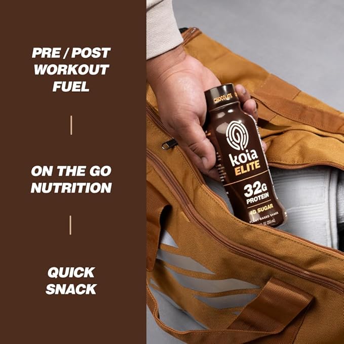 Koia Elite Plant Based Protein Shake, Chocolate, 32g Protein, 4g Sugar, 6g Prebiotic Fiber, Pre & Post Workout Nutritional Drink, No Seed Oils, Dairy-Free, Gluten-Free, Non-GMO, 12 Fl Oz (Pack of 12)