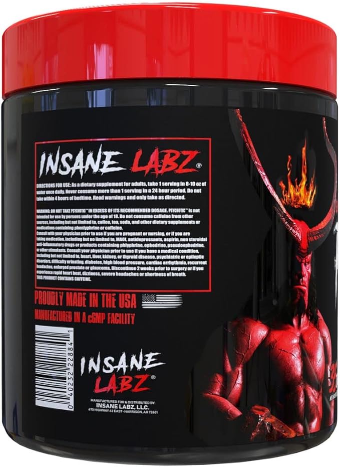 Insane Labz Hellboy Edition, High Stimulant Pre Workout Powder and NO Booster with Beta Alanine, L Citrulline, and Caffeine, Boosts Focus, Energy, Endurance, Nitric Oxide Levels, 35 Srvgs, Blue Rasp