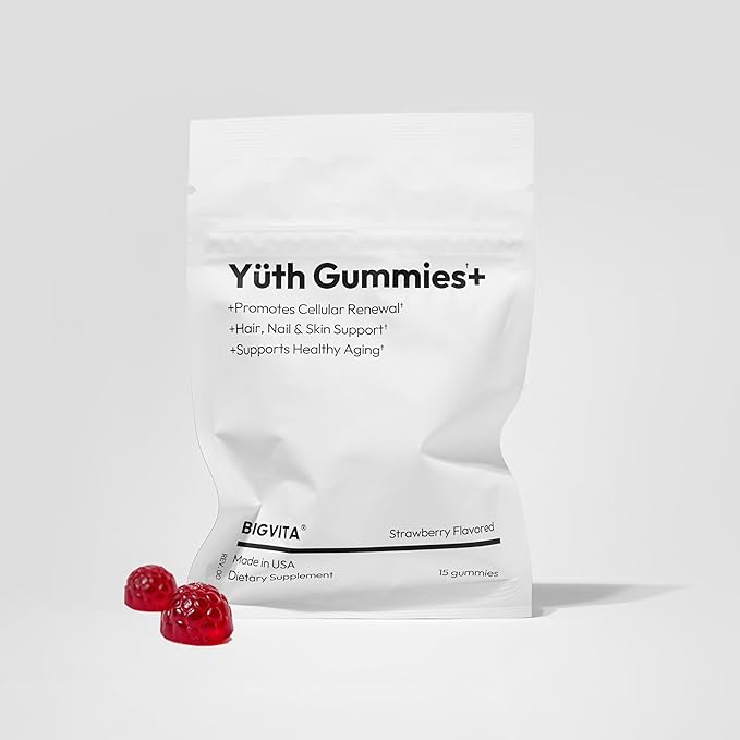 BIGVITA Yuth Gummies + | Spermidine Gummies for Hair Growth, Skin & Nails | High-Purity Spermidine Supplement for Cellular Renewal & Anti-Aging | Collagen Support with Vitamin C & Vitamin A