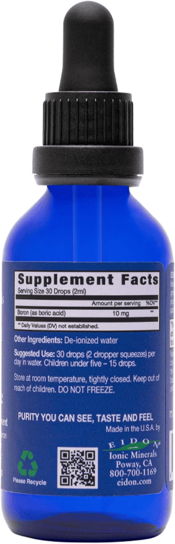 Eidon Ionic Minerals Liquid Boron Drops - Ionic Mineral Boron Supplement, Essential Element to Support Brain and Bone Health, Bioavailable, No Preservatives or Additives - 2 oz