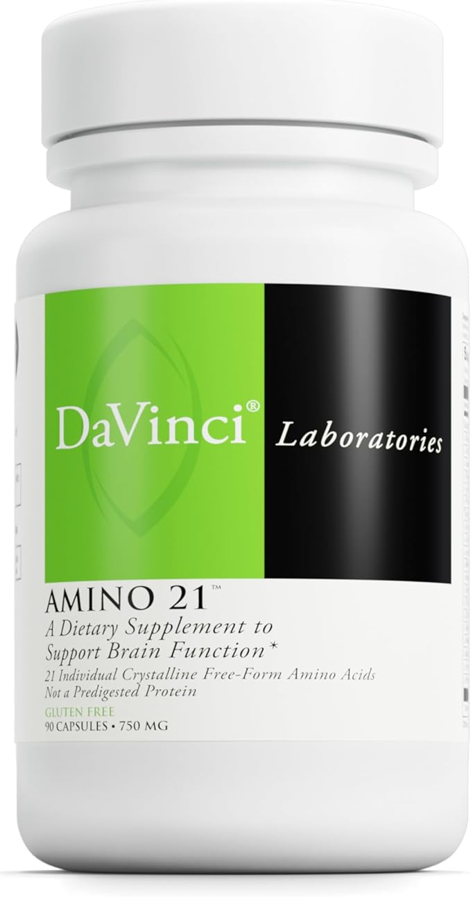DAVINCI Labs Amino 21 - Supports Brain Function & Muscle Metabolism* - Amino Acid Dietary Supplement with L-Glutamine, L-Lysine HCl, Tyrosine, L-Arginine and More - Gluten-Free - 90 Capsules, 750 mg