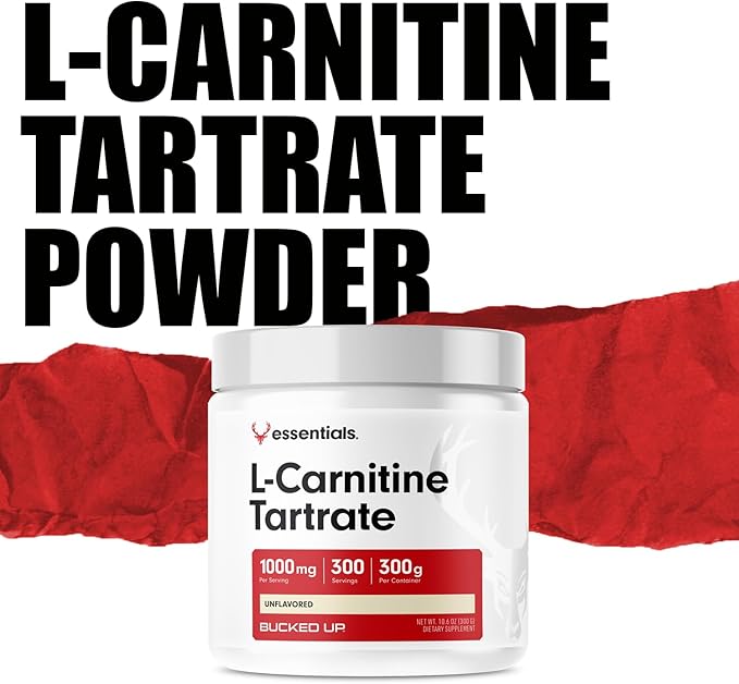 Bucked Up L-Carnitine Tartrate 1000mg Powder, Essentials (300 Servings)