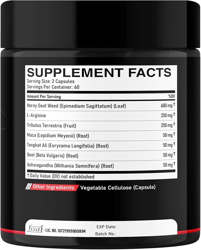 7 in-1 Ultra Test Support with Tribulus Terrestris Horny Goat Weed L-Arginine Maca Root Tongkat Ali Beet Root - Energy Workout Muscle Strength Support 120 Capsules
