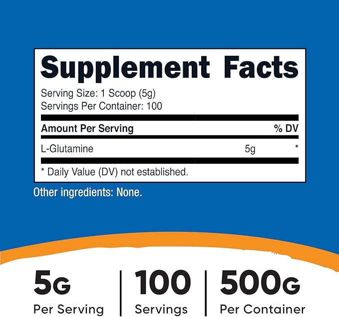 Nutricost L-Glutamine Powder (500 Grams) Unflavored - Gluten Free & Non-GMO, 100 Servings