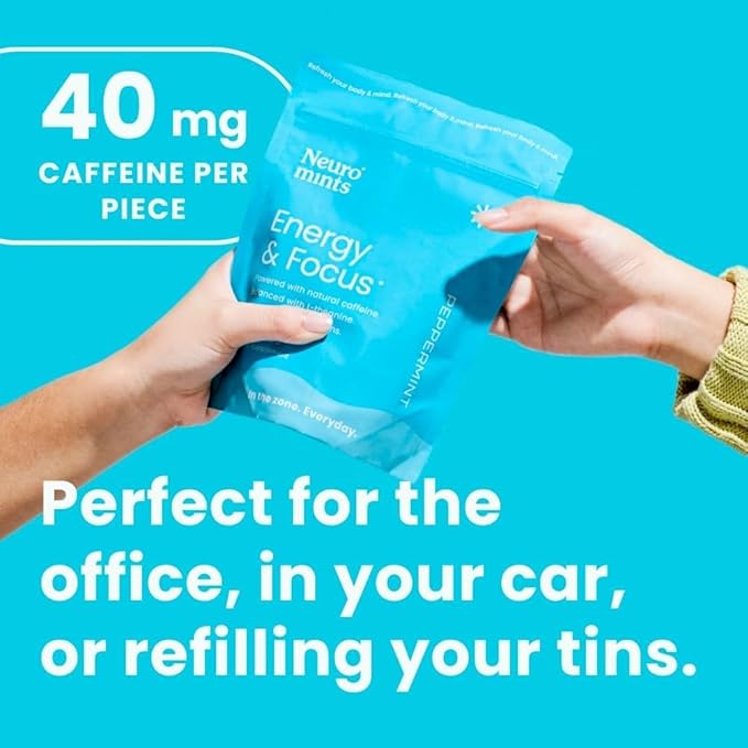 NeuroGum Energy Caffeine Mints (90 Pieces) - Sugar Free with L-theanine + Natural Caffeine + Vitamin B12 & B6 - Nootropic Energy & Focus Supplement for Women & Men - Keto & Vegan, Peppermint Flavor