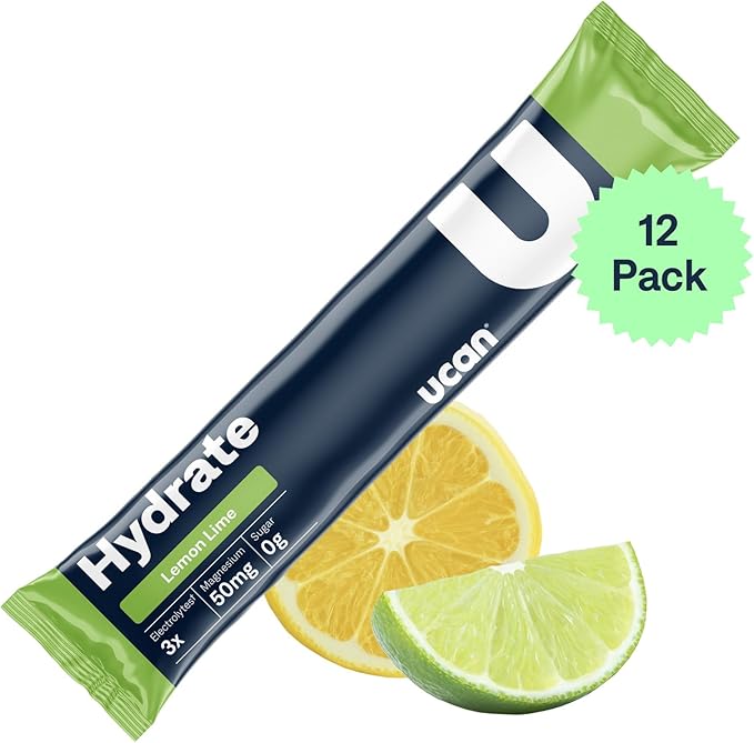 UCAN Hydrate Electrolyte Drink Mix (Lemon-Lime, 12 Stickpacks) Sugar-Free, Keto-Friendly, Vegan, Non-GMO, Gluten-Free Electrolyte Powder with Potassium & Magnesium for Runners & Athletes