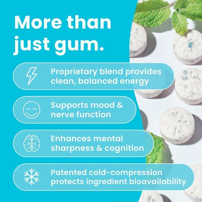 NeuroGum Energy Caffeine Gum (90 Pieces) - Sugar Free with L-theanine + Natural Caffeine + Vitamin B12 & B6 - Nootropic Energy & Focus Supplement for Women & Men - Keto & Vegan, Peppermint Flavor