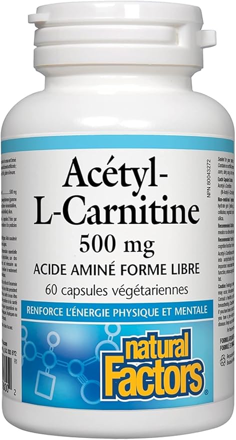 Natural Factors Acetyl L-Carnitine 500 milligrams, 60 Vegetarian Capsules