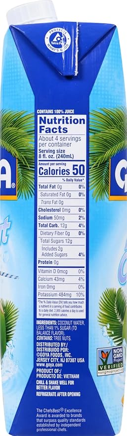 Goya Foods Pure Coconut Water, 33.8 Fl Oz (Pack of 12)